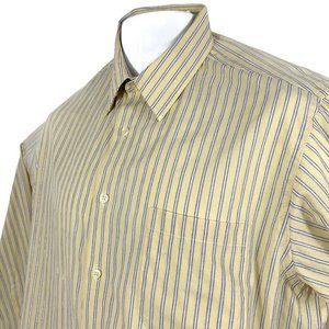 Pierre Cardin Men's Yellow Blue Striped Dress Shirt Cotton Button Size 17 34/35